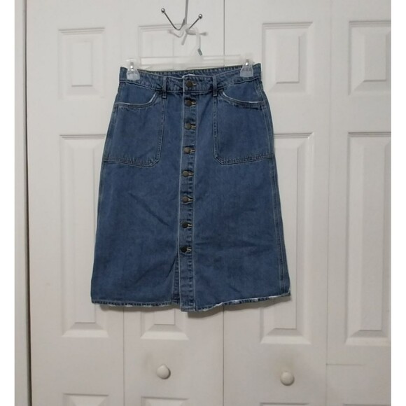Old Navy Button Front Jean Skirt Women's Size 10 High Waist Denim Midi Skirt - Picture 1 of 2